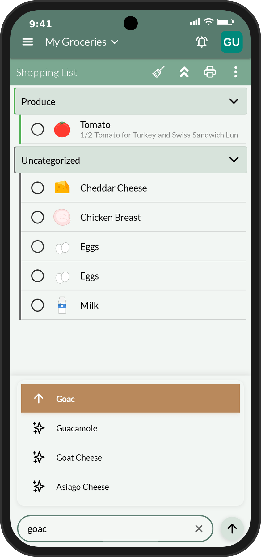 Add items view